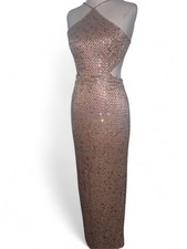 Insane Y2K goddess gown covered in iridescent blush sequins