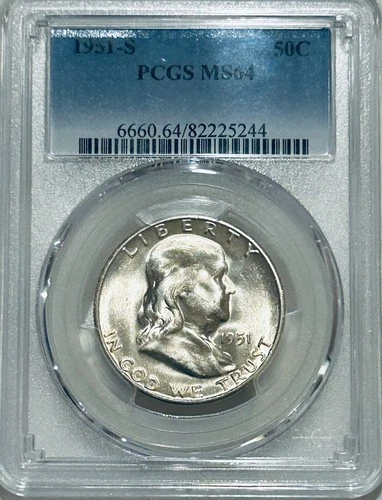 1951 S Franklin Silver Half Dollar PCGS MS64 Better Date Franklin