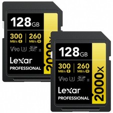 Lexar 128GB Professional 2000x SD Card, UHS-II 2-Pack 