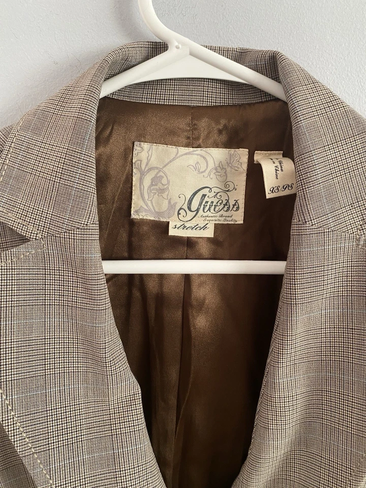 GUESS Y2K Vintage Plaid Fitted Blazer Short Sleeves Women's Size XS NWT - Image 2 of 4