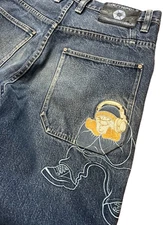 JENCO SOUTHPOLE VTG Y2K Baggy B Boy Blue Jeans Wide Leg Embroidered  Denim 32x31