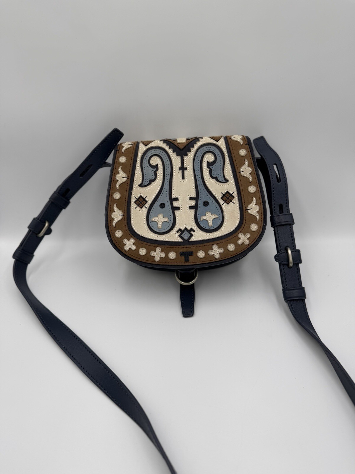 Tory Burch Leather Patchwork Mini Saddle Bag Cros… - image 1
