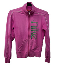 VTG Y2K 90s Nike Full Zip Graphic Sweatshirt Pink Spellout Womens S Activewear