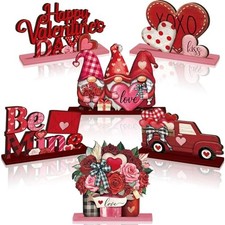 6 Pcs Valentine's Day Decorations Wooden Valentine Table Centerpiece Decor