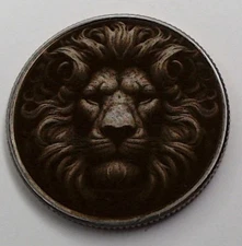 Dark Majestic Lion US Clad Quarter Surface Engraved Hobo Nickel / Love Token