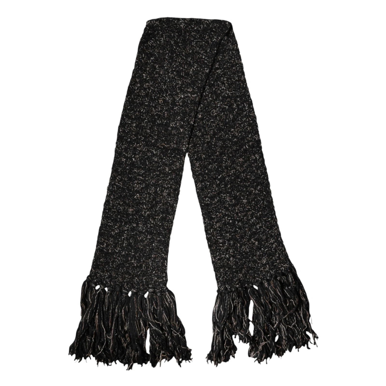 DOLCE & GABBANA Scarf Black Wool Fringes Neck Wrap Foulard 26cm x 211cm 1570usd