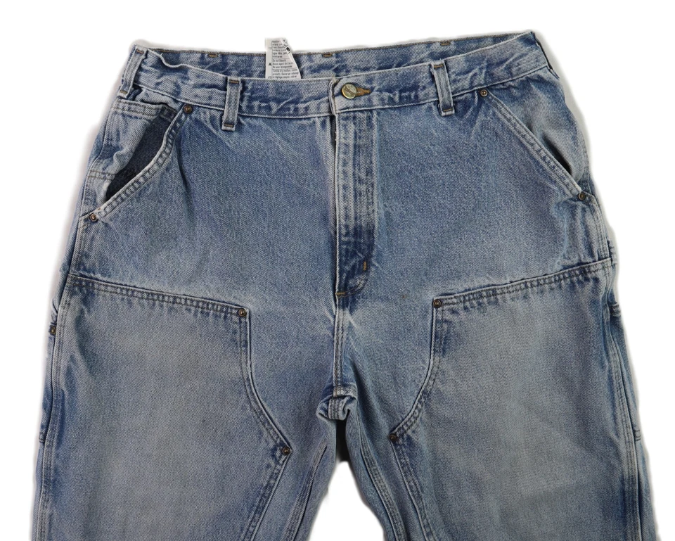 CARHARTT B73 男式 34 X 29 蓝色牛仔双膝伐木工牛仔裤裤子 — 第 4/4 张图片