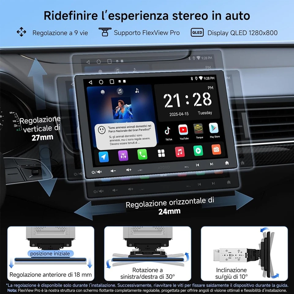 ATOTO A5L 10.1" Android Autoradio 1 DIN GPS NAV Wireless Android Auto Chat-AI BT - Immagine 3 di 4