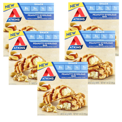 Atkins Snack Bar Peanutty Overload   5 Bars Each (Pack of 5 Boxes)