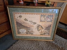 1993 Framed (Aaron Bros) Map Of  The Sandwich Isles Cartographer Blaise Domino