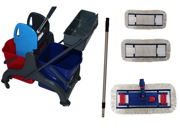 Cleansv® Wischset Kunststoff, Laschenmop 50 Cm Lamo, Ablage, Reinigungswagen-image