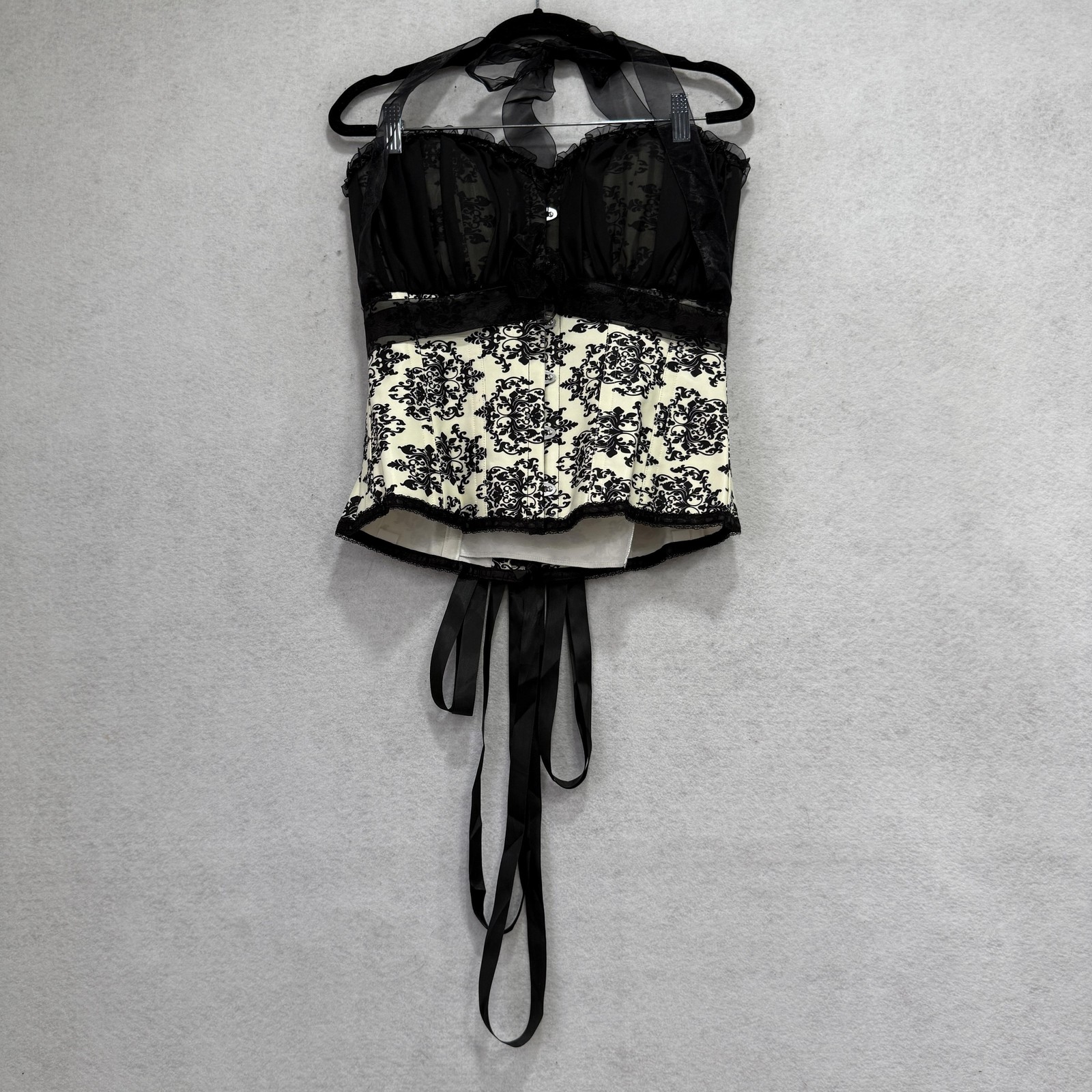 Corset Story Corset Womens UK16 Black Floral Overbust Lace Boned Bustier Top-image