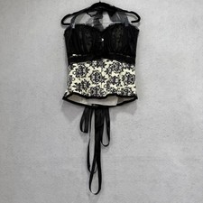 Corset Story Corset Womens UK16 Black Floral Overbust Lace Boned Bustier Top