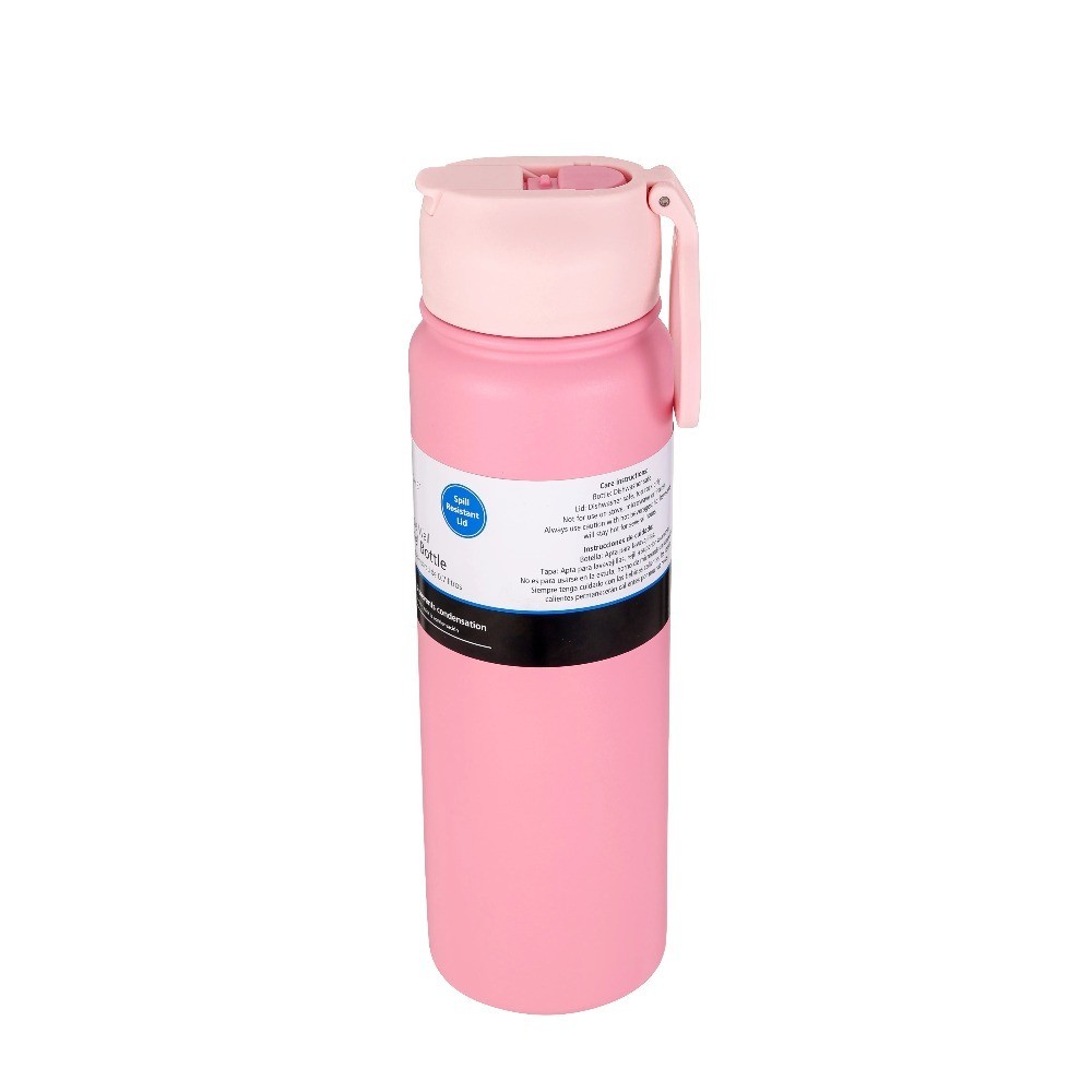 Pink 24oz Stainless Steel Water Bottle with Straw Lid Double Wall Insulated
