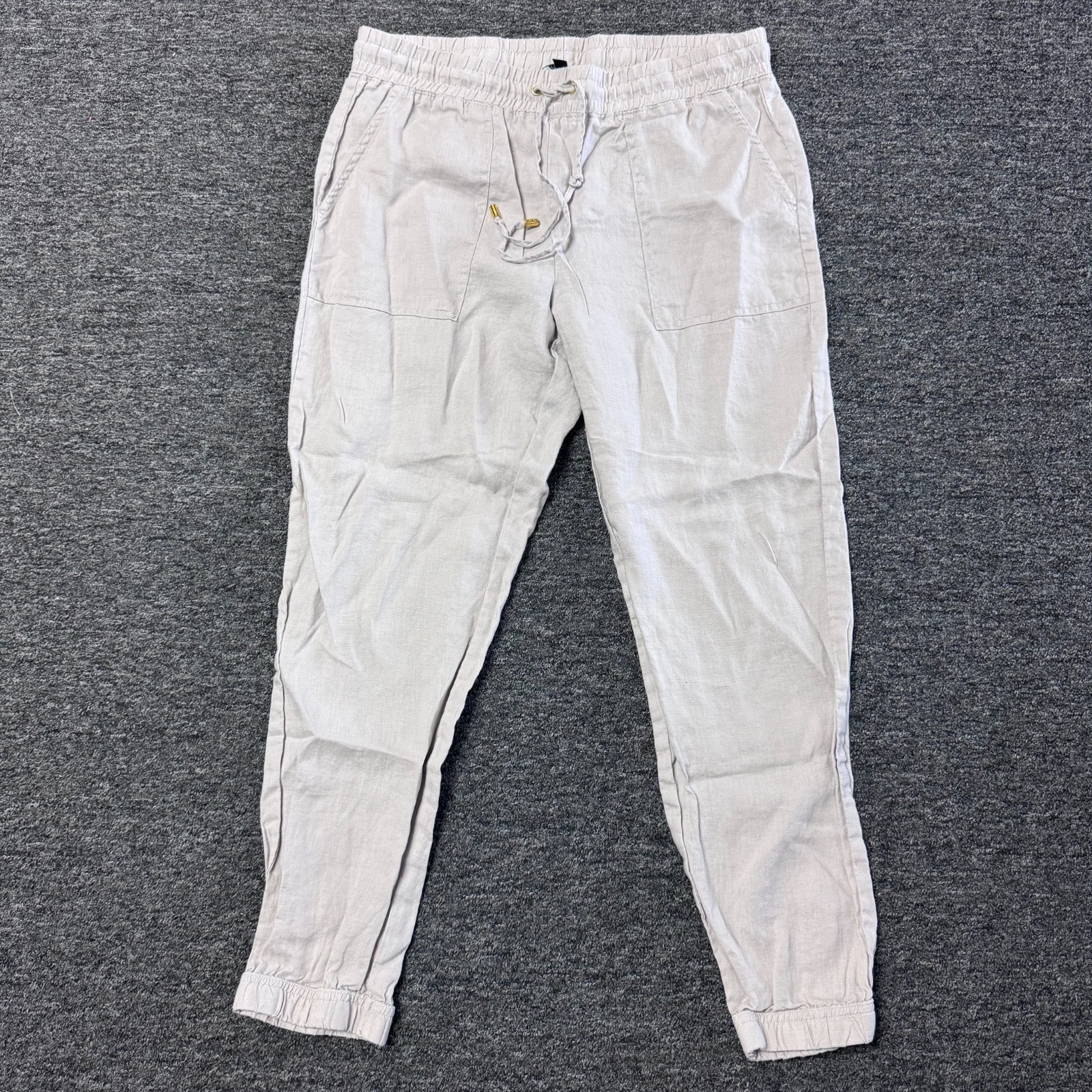 Ellen Tracy Linen Lagenlook Cuffed Lounge Coastal Pants Womens - Sz M Beige