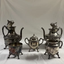 Antique 1920s Silver on Copper Tea and Coffee Five Piece Set