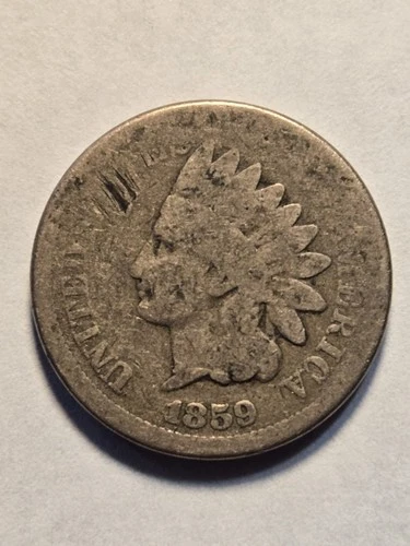 1859 Indian Head Cent 1c Penny, About Good AG Details - Exact Coin Shown