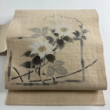 JAPANESE KIMONO BELT NAGOYA OBI BEIGE PURE SILK EE4466