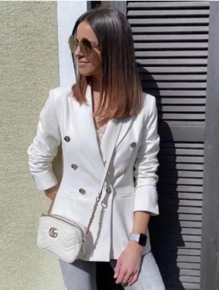 ZARA TAILORED DOUBLE-BREASTED BLAZER OYSTER WHITE SS24 SIZES M REF. 7792/293 image 8