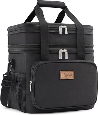 Lifewit Lunch Box for Men Women Double Deck Bag, Large Medium, Black 
