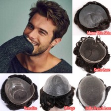US French Lace Hairpiece Replacement System Virgin Human Hair Men's Toupee 8 10"