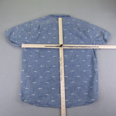 Chemise Bonobos Homme – XL – Bleu Imprimé Poisson – Chambray – Boutonnage Camp