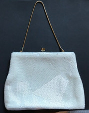 Pretty Vintage White Glass Beaded Clutch Purse Bag