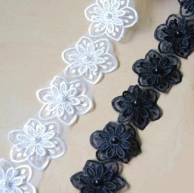2 Yards Organza Doppelschicht Blumen Bördeln Spitze Trim Bekleidungszubehör DIY - Bild 1 von 3
