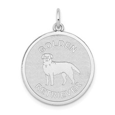 14k White Gold Polished Engravable Golden Retriever Disc Charm Pendant 1.03g