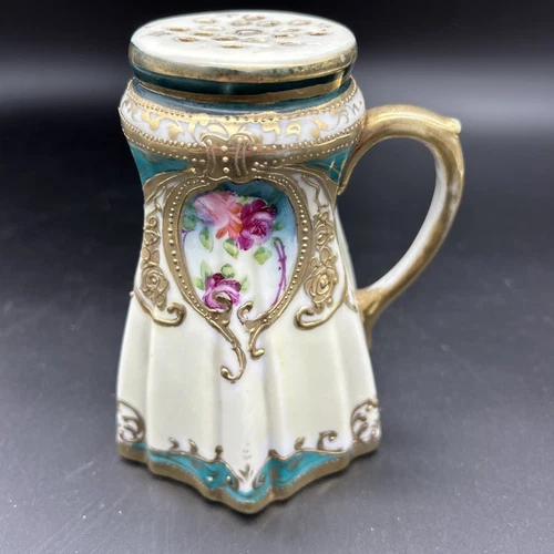 Moriage Nippon Porcelain Sugar Shaker Vintage Floral Gold Hand Painted