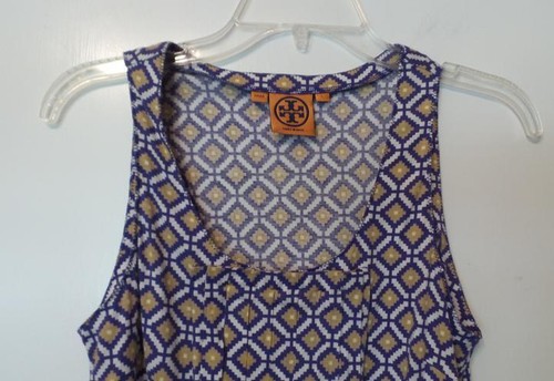Tory Burch Sleeveless Mosaic Print Longer Cotton Knit Top Tank Stretch Tunic - Picture 2 of 7