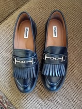 Dune women's leather snaffle fringe loafer shoes Size 3/36 New Boxed