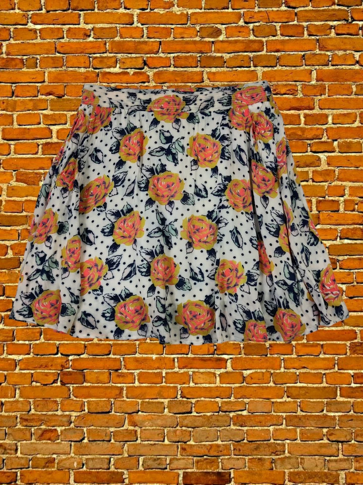 WOMENS MAISON JULES FITS UK 8-10 NAVY MIX ROSES SPOTS STRETCH WAIST FLARE SKIRT — 第 3/4 张图片