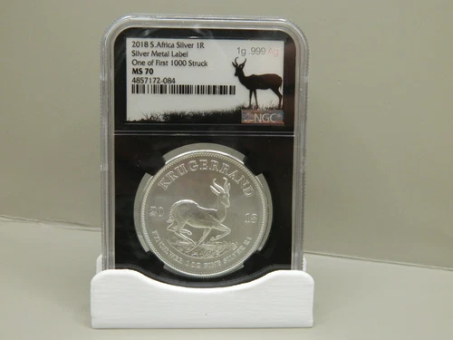 SOUTH AFRICA 2018 1 OZ SILVER KRUGERRAND NGC GRADED MS70 SILVER METAL LABEL