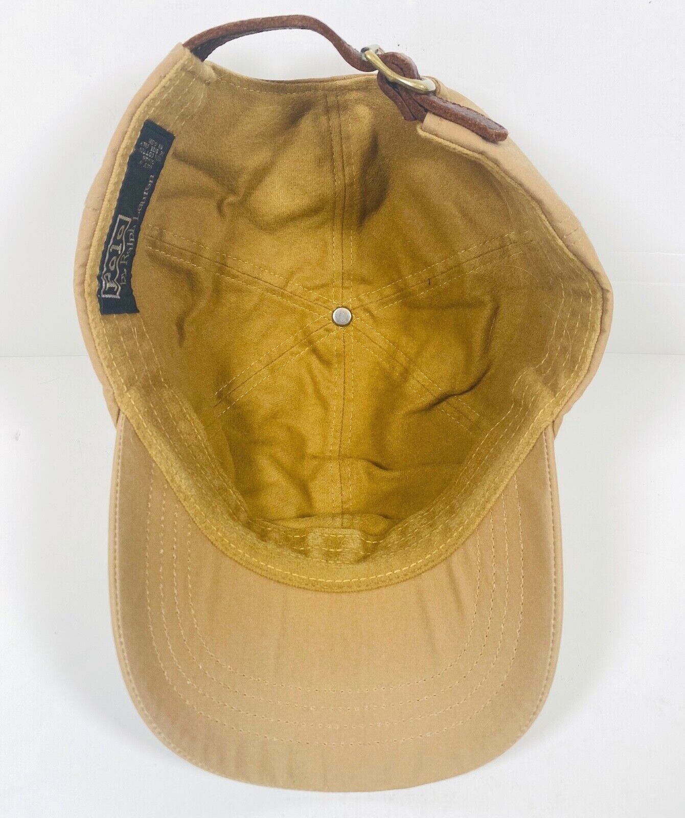 Vintage Polo Hat Adjustable Leather Strapback Dark Beige Blue Pony RN