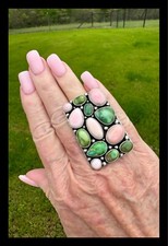 NAVAJO ~MULTI STONED ~SONORAN GOLD~PINK CONCH ~SS~RING ~EMER THOMPSON