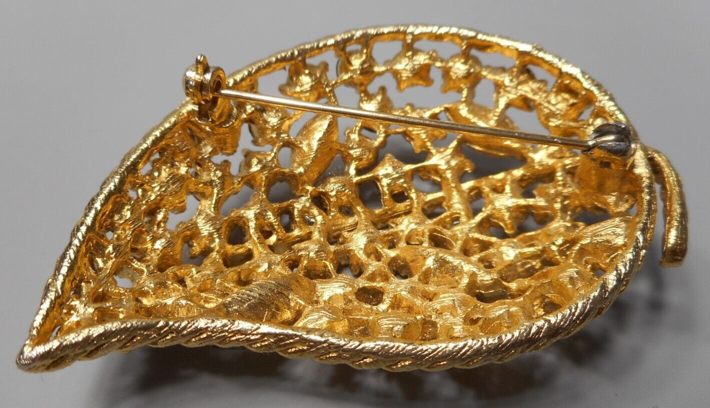 Fall Leaf Brooch Pin Multicolored Rhinestones 2 1… - image 2