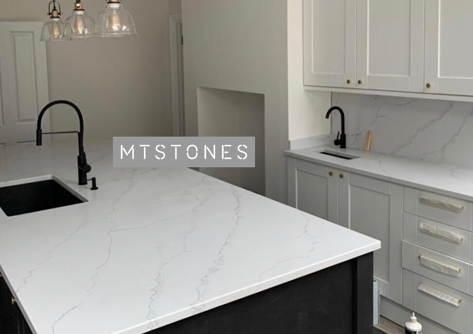 CALCUTTA QUARTZ KITCHEN WORKTOP SAMPLE WHITE WITH GREY VEINS - Main Image