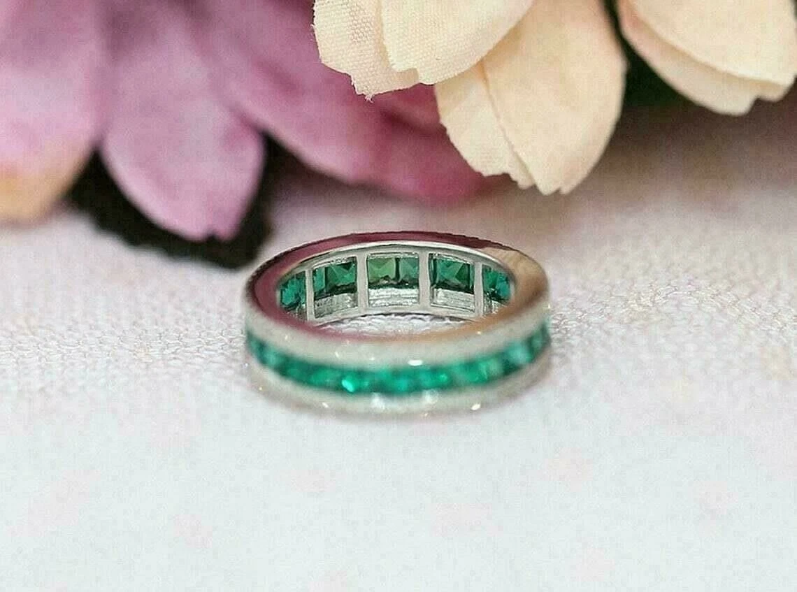 4Ct Lab Created Green Emerald Eternity Wedding Band Ring Gold