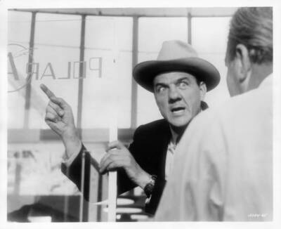 Karl Malden points out the window in One Eyed Jacks 1961 Historic Old Photo