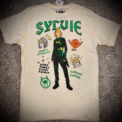 New SYLVIE LOKI T-SHIRT Ivory Off White BIG LOGO Marvel Comics UNISEX ADULT SIZE