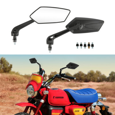 Pair Motorcycle Side Mirrors Clear Rearview Black For Honda Monkey
