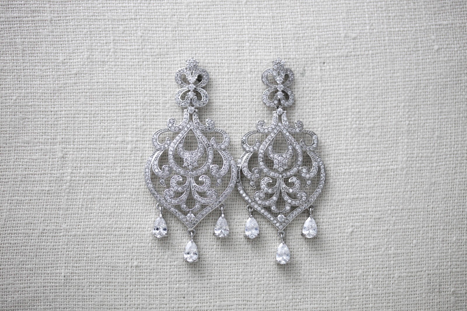 bridal chandelier earrings with sparkly cubic zirconia stones