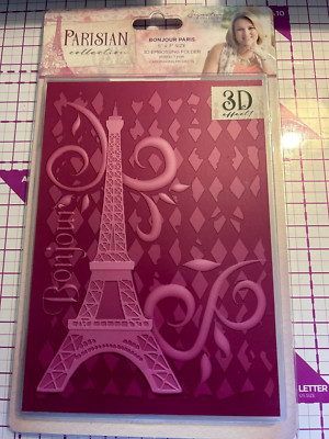 CRAFTERS COMPANION 3D EMBOSSING FOLDER 5 X 7 BONJOUR PARIS EIFFEL TOWER ...
