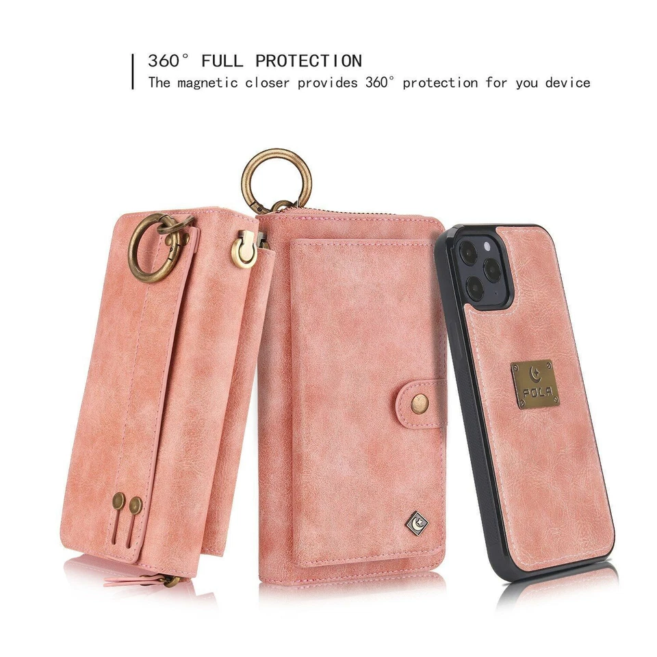 For iPhone 15 16 Pro Max 14 13 12 11 7 SE3 Detachable Leather Zipper Wallet Case - Image 4 of 4