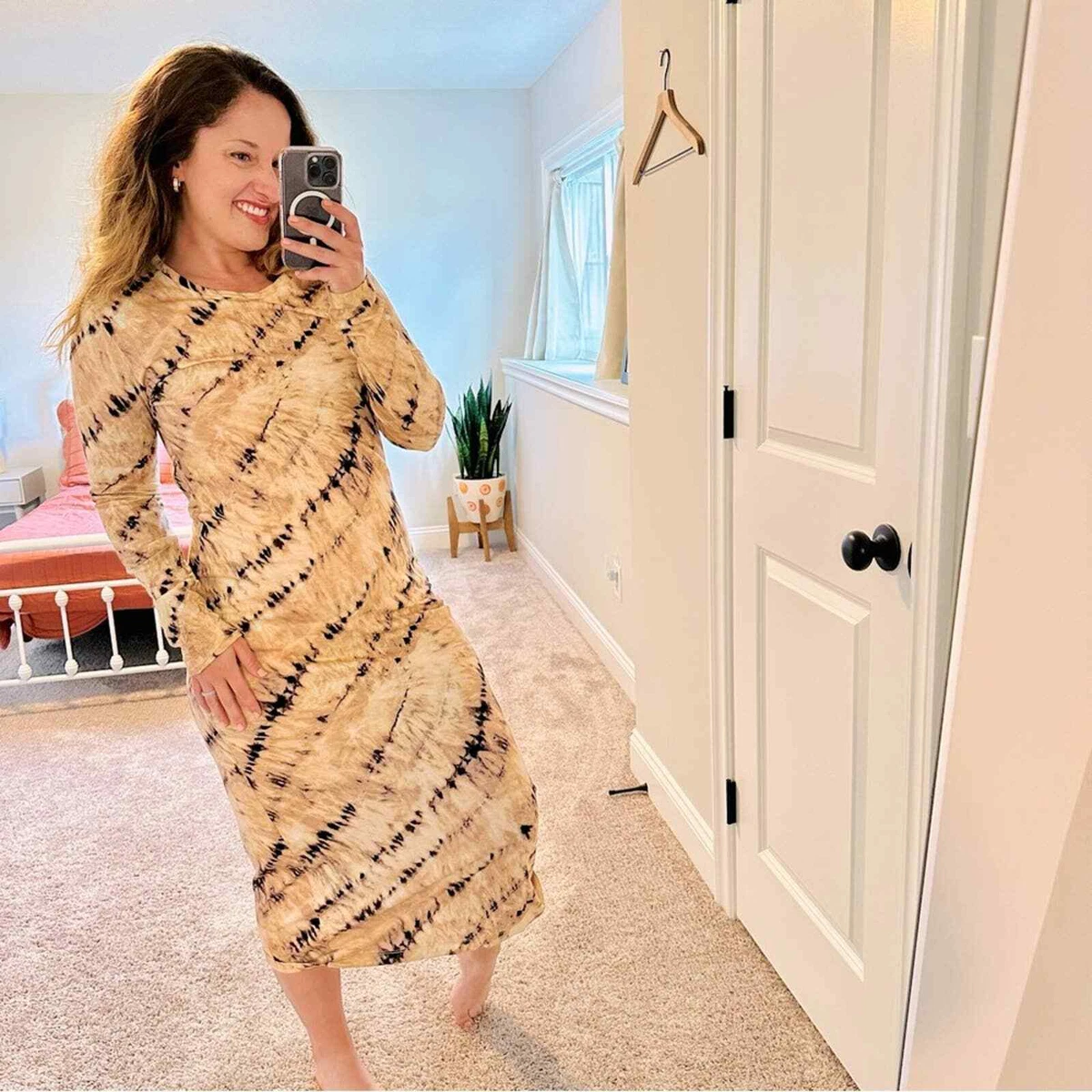 Tie dye long sleeve maxi clearance dress