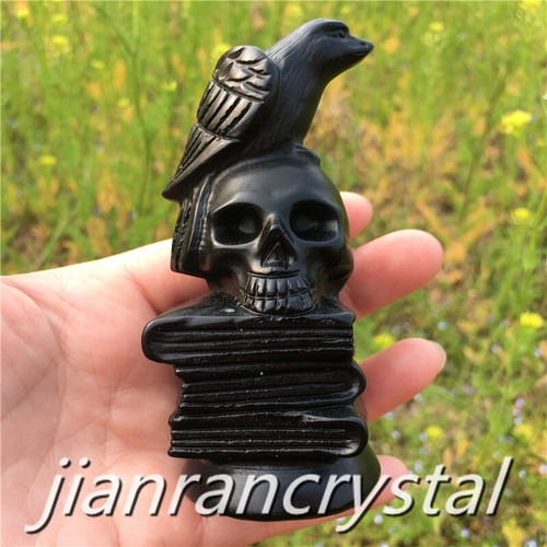 2.7" Natural Obsidian Bird Crystal Skull Carving Raven Quartz Skull Healing 1pc - Picture 10 of 15