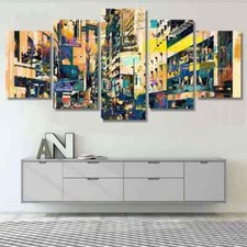 Watercolor City Abstract Skyline Cityscape 5 Piece Panel Canvas Wall Art Decor
