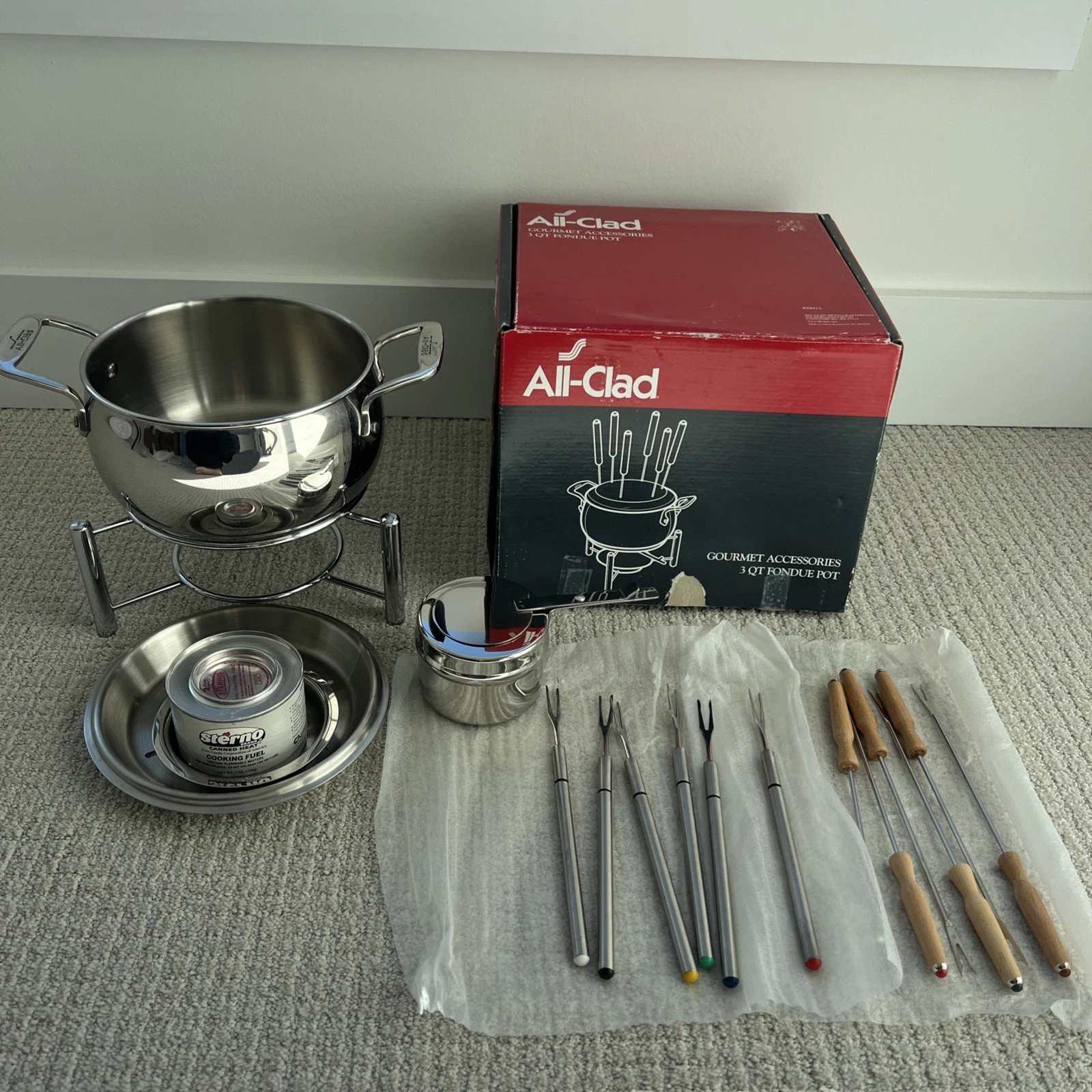 All Clad Stainless Steel Fondue Set 3 qt All-Clad Gourmet 59913 NO GAS
