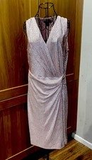 Lauren Ralph Lauren Rose Gold Metallic Crinkle Knit Wrap Style Dress U.K.18 
